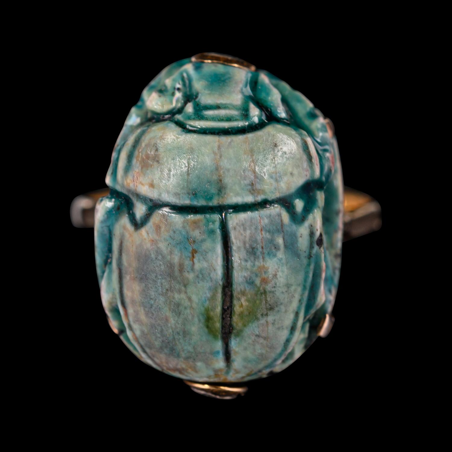 An Egyptian Faience Scarab Ring