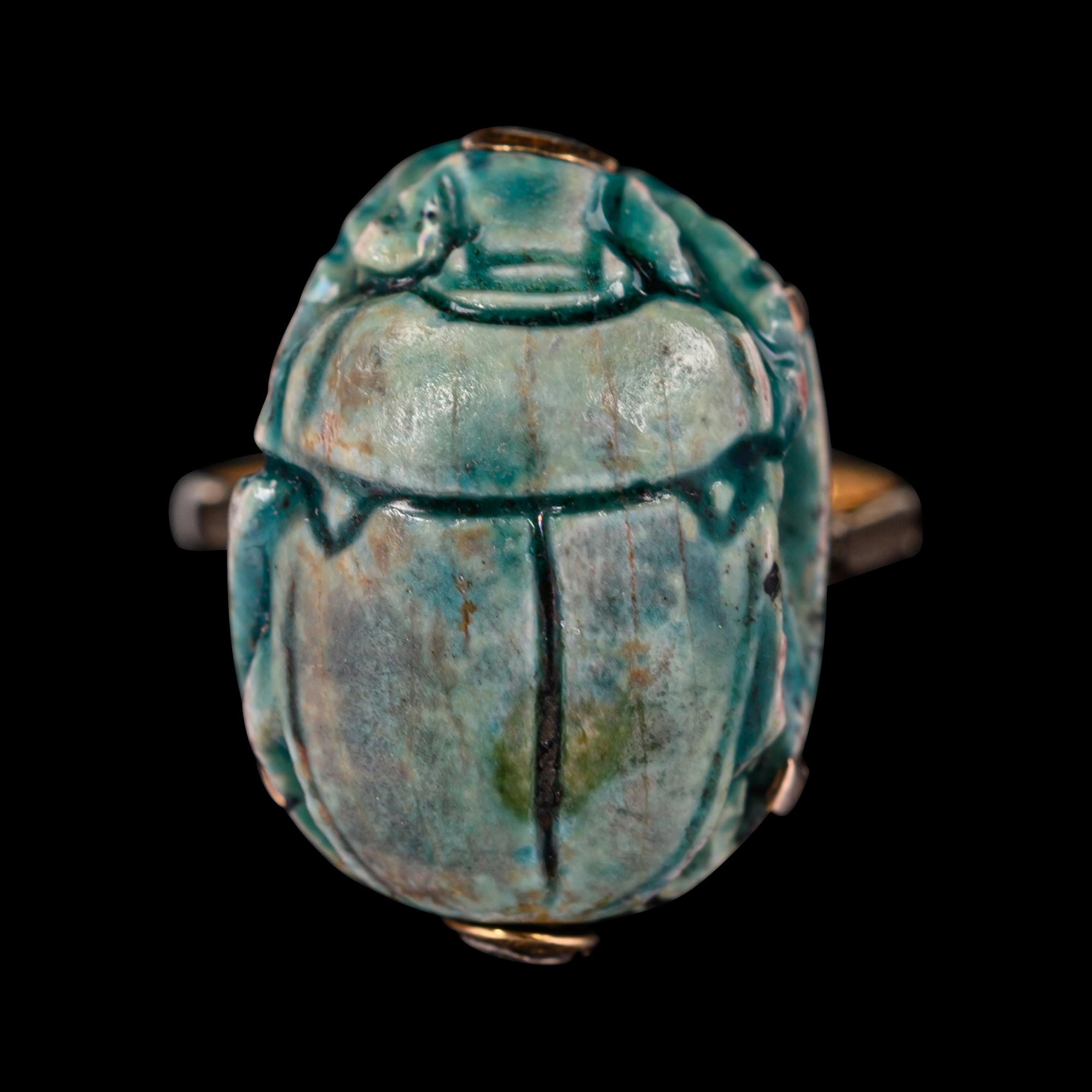 An Egyptian Faience Scarab Ring