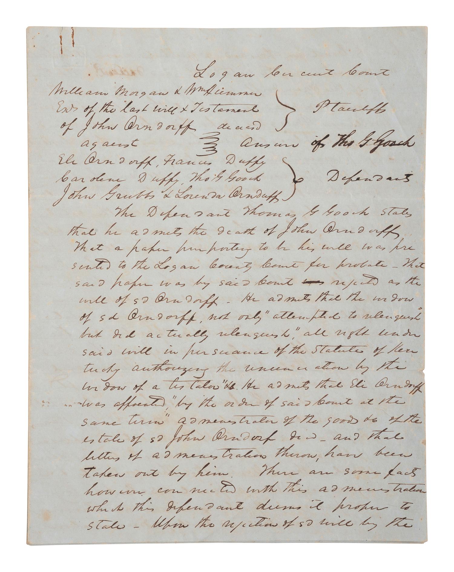 [ENSLAVEMENT & ABOLITION]. A group of 2 legal documents related to cases involving enslaved persons.