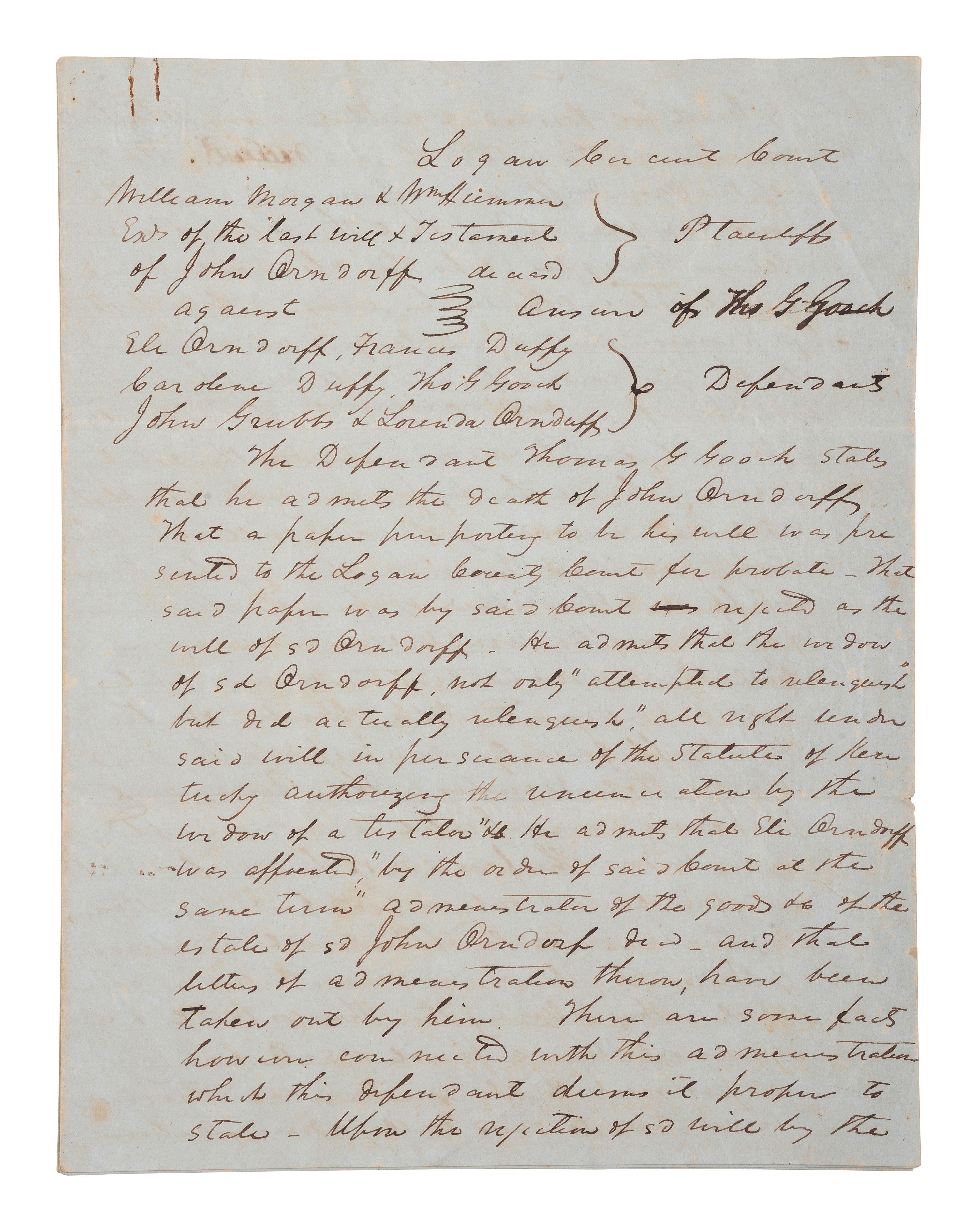 [ENSLAVEMENT & ABOLITION]. A group of 2 legal documents related to cases involving enslaved persons.