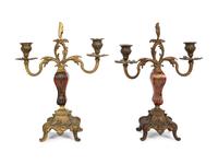 A Pair of French Gilt Bronze Mounted Boulle Marquetry Two-Light Candelabra