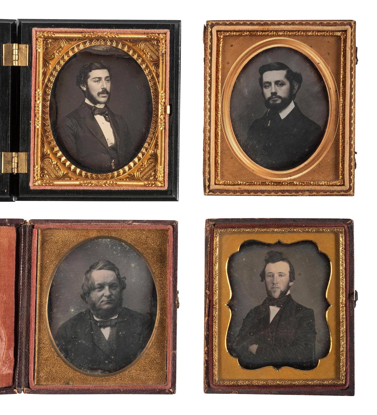 [EARLY PHOTOGRAPHY]. A group of 25 daguerreotype and ambrotype portraits of men with interesting hairstyles and facial hair, including: