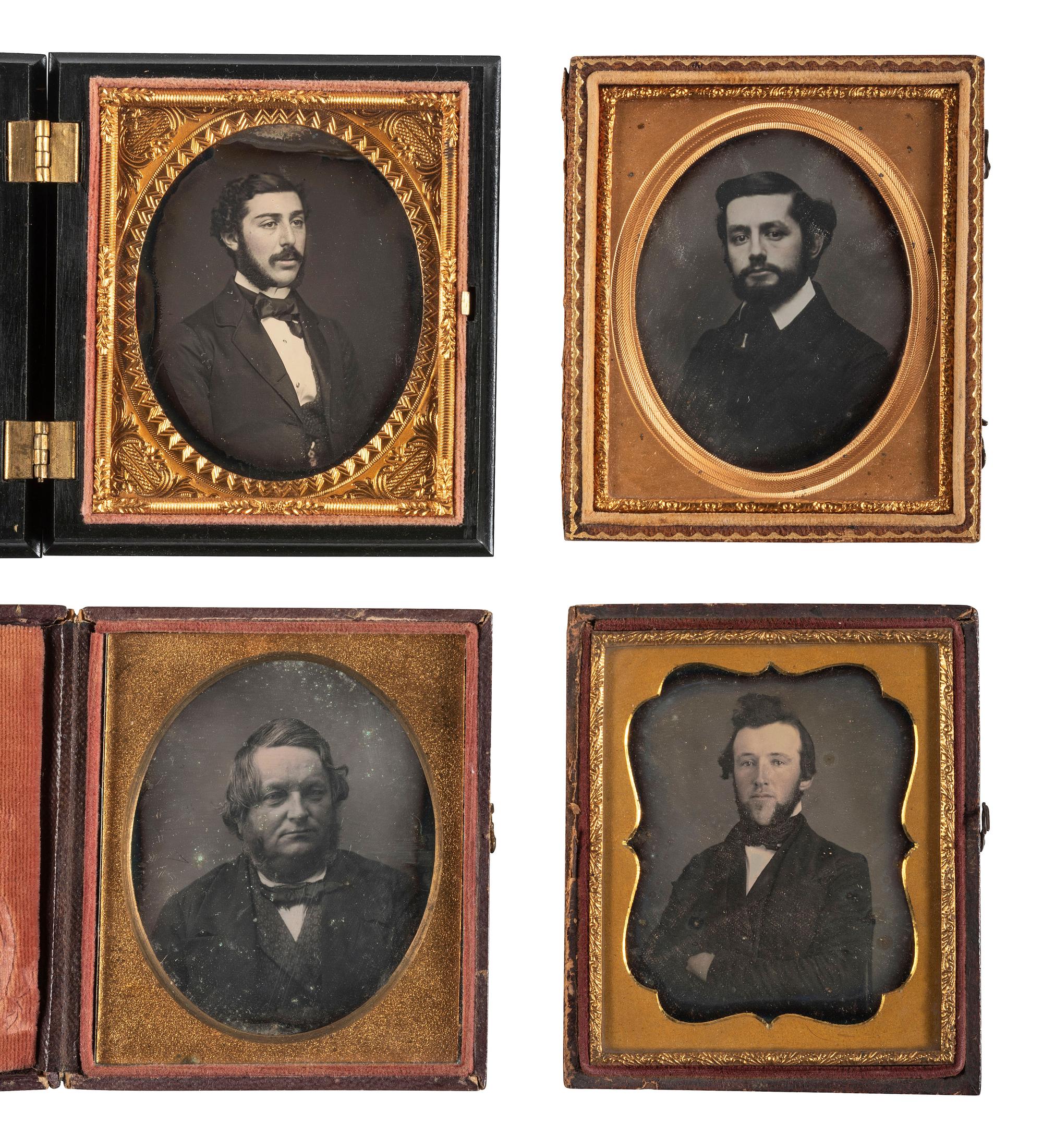 [EARLY PHOTOGRAPHY]. A group of 25 daguerreotype and ambrotype portraits of men with interesting hairstyles and facial hair, including: