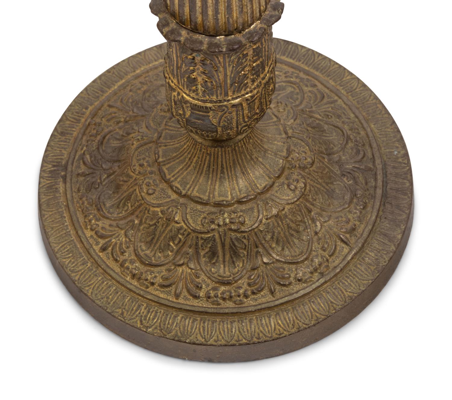 A Pair of Charles X Style Gilt Metal Candlesticks Mounted as Lamps