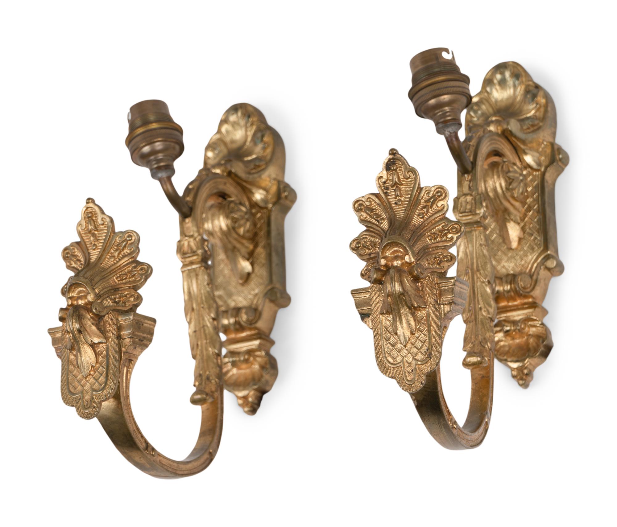 A Pair of French Gilt Bronze Single-Light Sconces