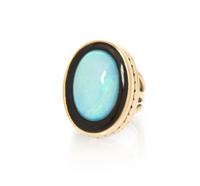 A Yellow Gold, Opal and Onyx Ring, 10.90 dwts.
