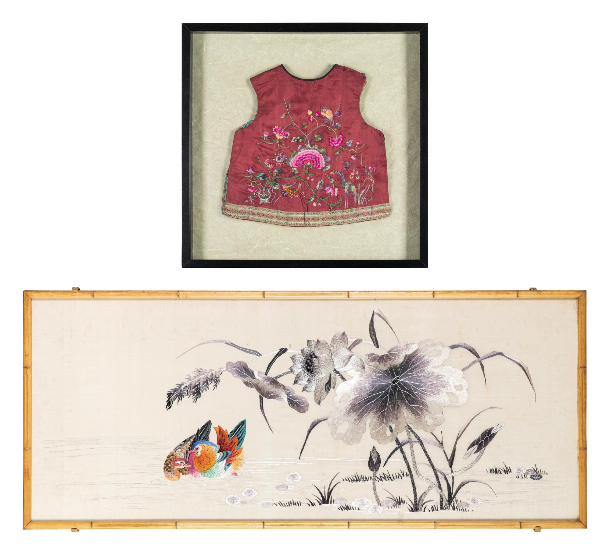 Two Chinese Embroidered Silk Articles