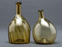 Two Blown Glass Bottles in Olive