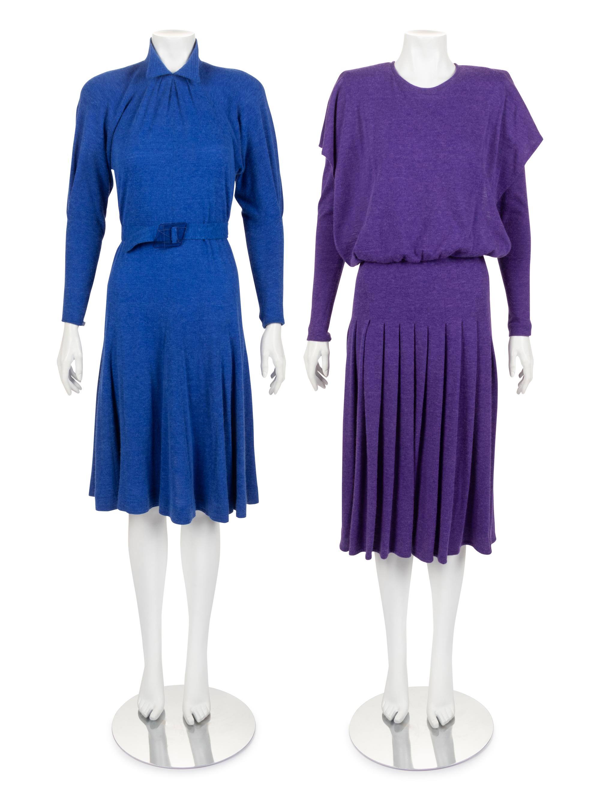 Two Knit Designer Dresses: One Jean Muir, One Sonia Rykiel, 1980s