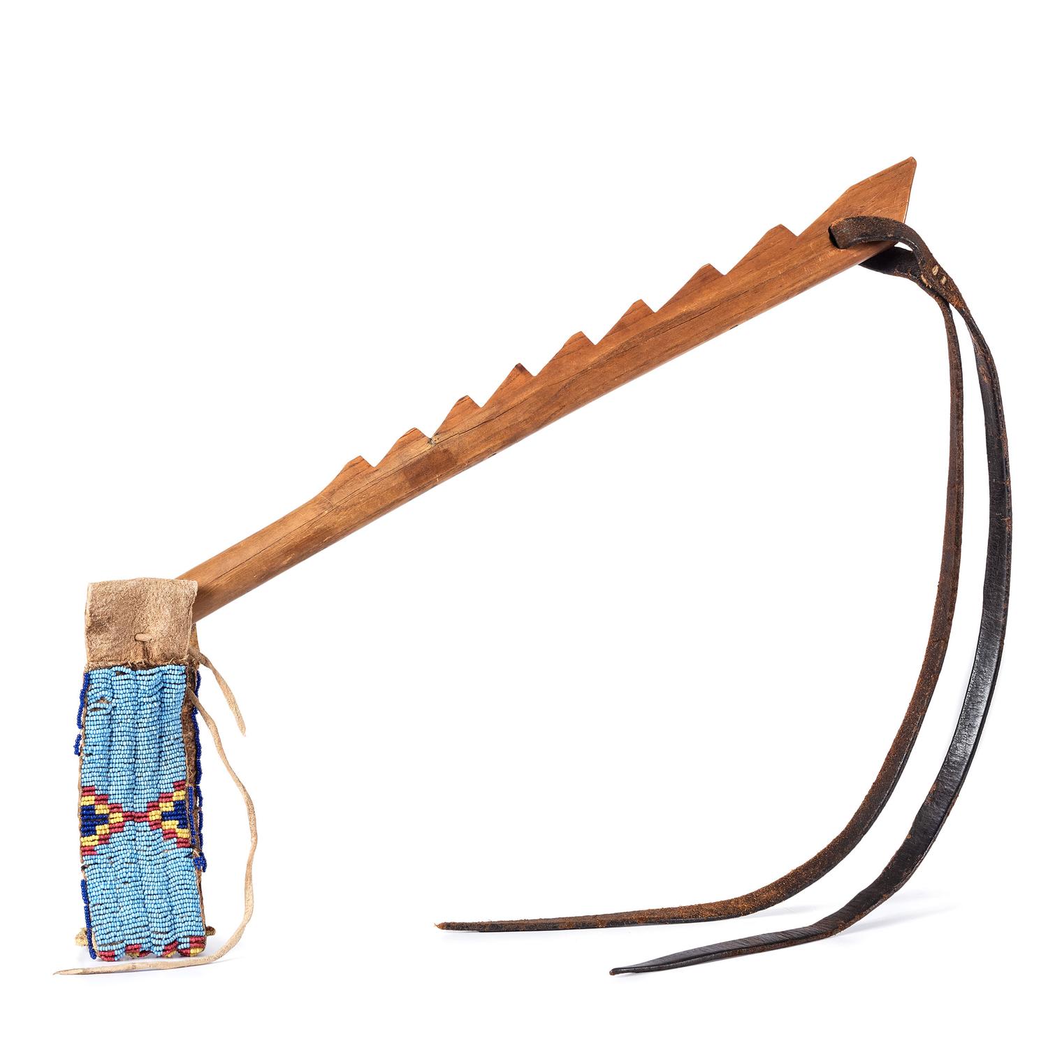 Northern Plains Wood Quirt, with Beaded Hide Wrist Strap
