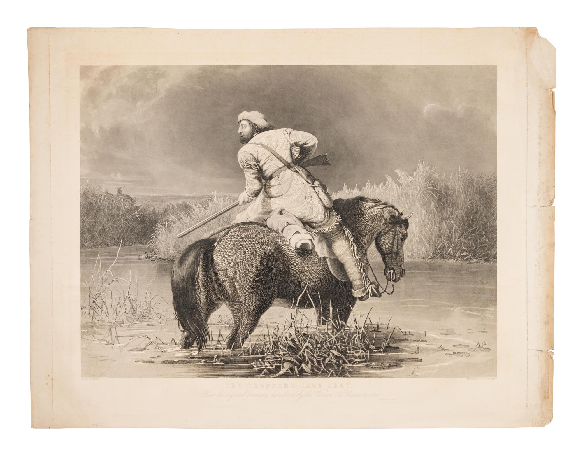 RANNEY, William Tylee (1813-1857). The Trappers Last Shot. From the Original Painting Distributed by the Western Art Union in 1850 . Cincinnati: Neale, 1850.