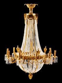 A Pair of Louis XVI Style Gilt-Bronze and Glass Ten-Light Chandeliers