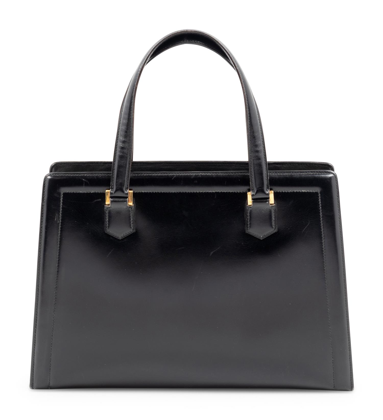 Hermès Vintage Black Leather Handbag, 1960s