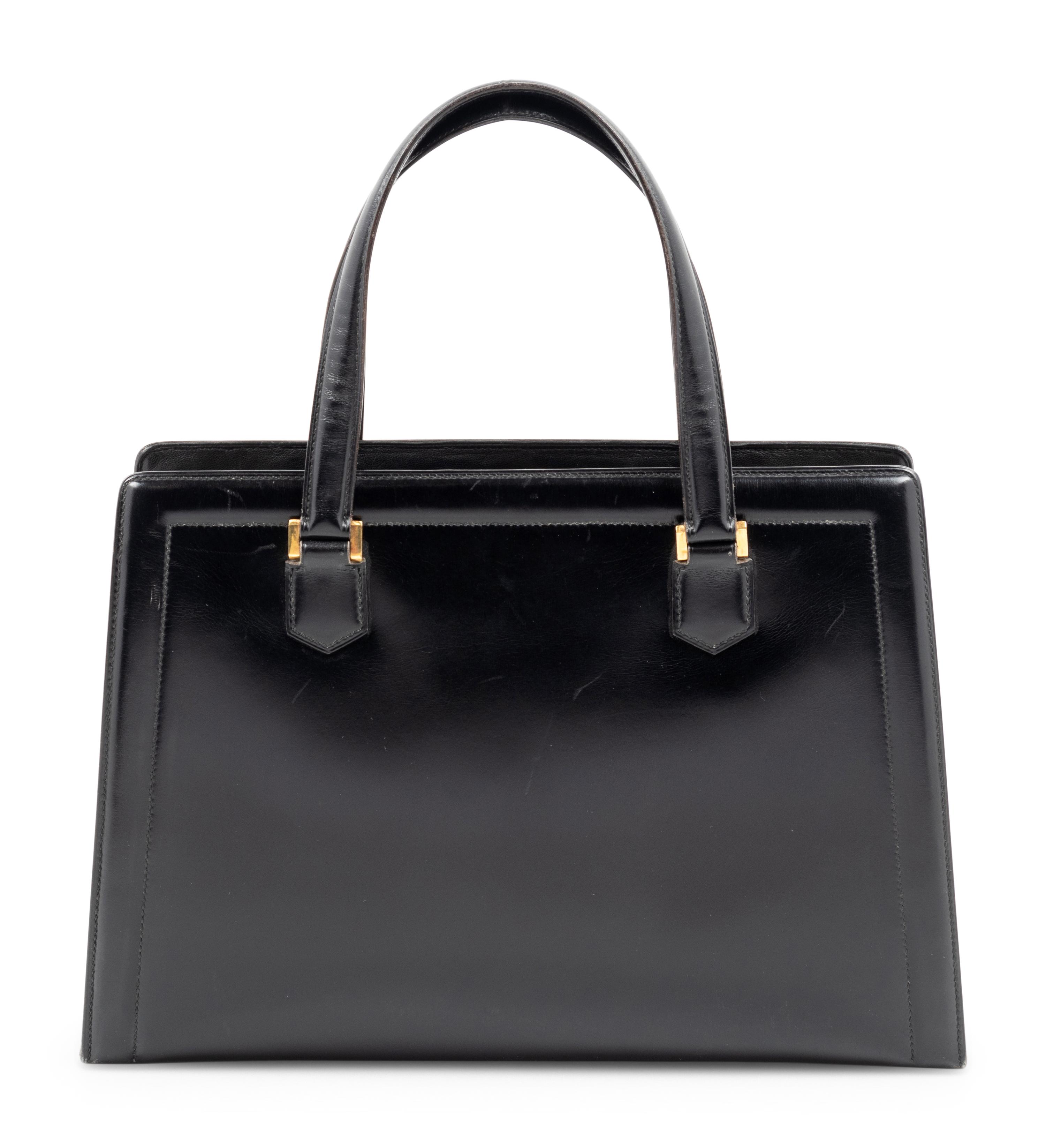 Hermès Vintage Black Leather Handbag, 1960s