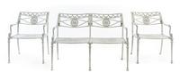 A Suite of Painted Metal Patio Furniture Height of bench 31 x width 42 3/4 x depth 21 inches. — 20TH CENTURY