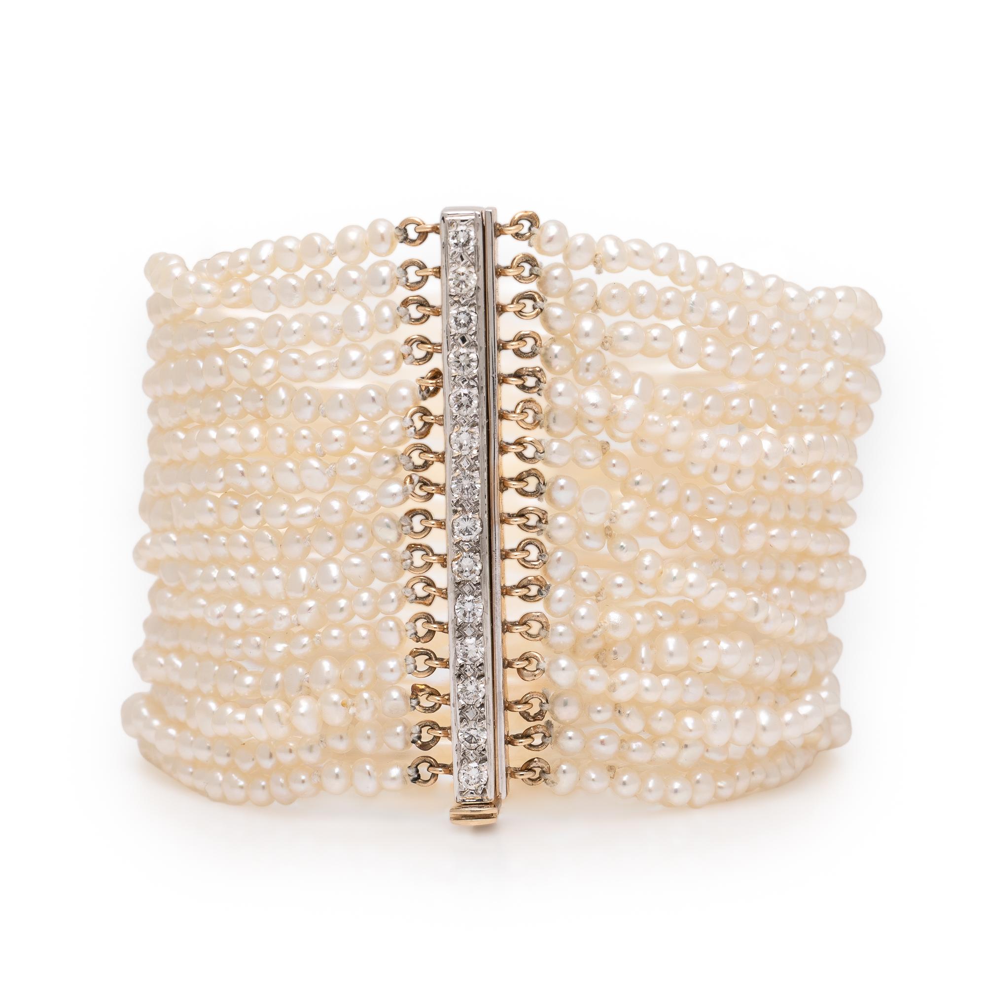 Seed Pearl, Diamond, and Yellow Gold Bracelet