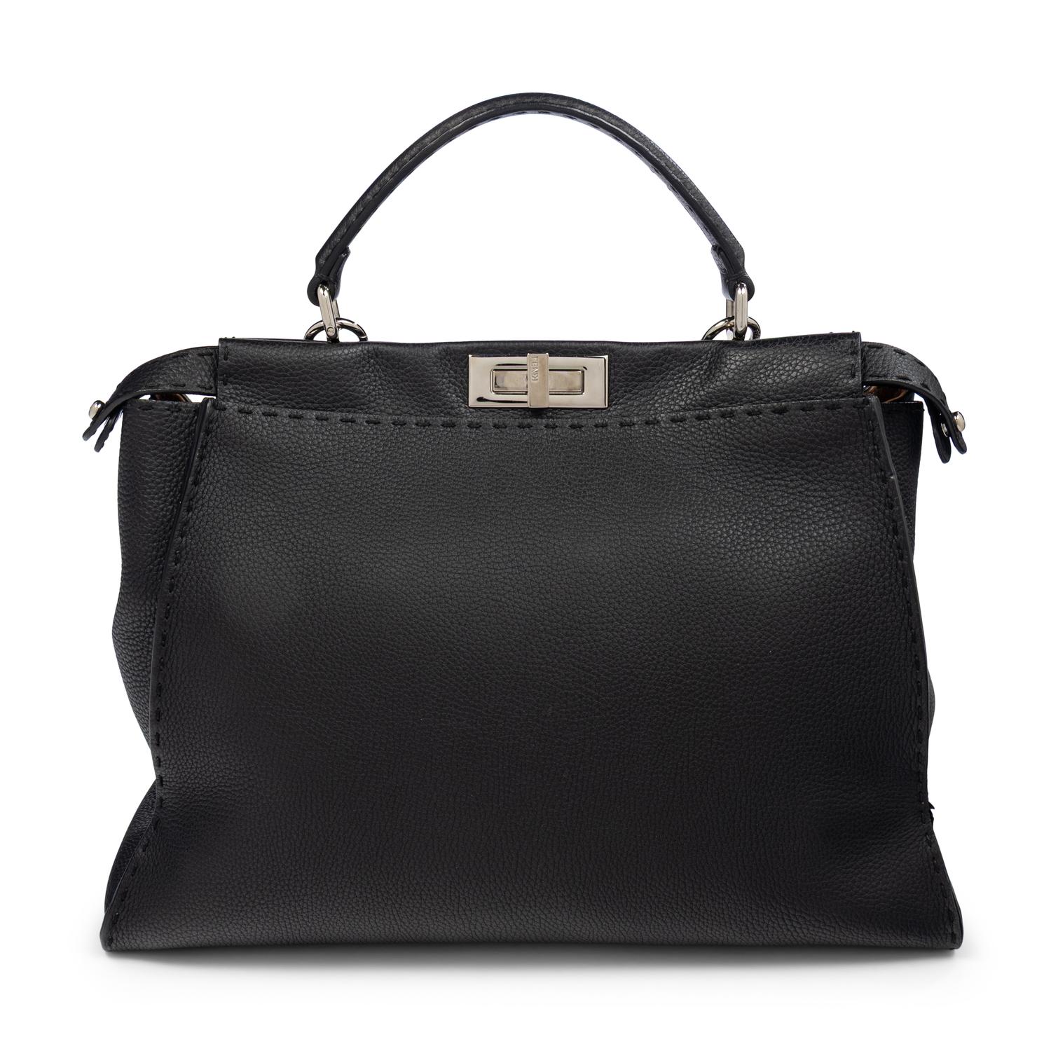 FENDI, LARGE PEEKABOO BAG IN BLACK LEATHER