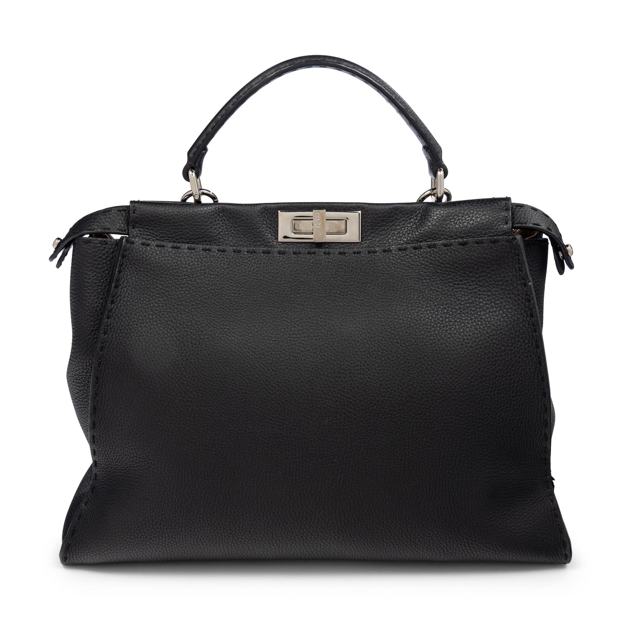 FENDI, LARGE PEEKABOO BAG IN BLACK LEATHER