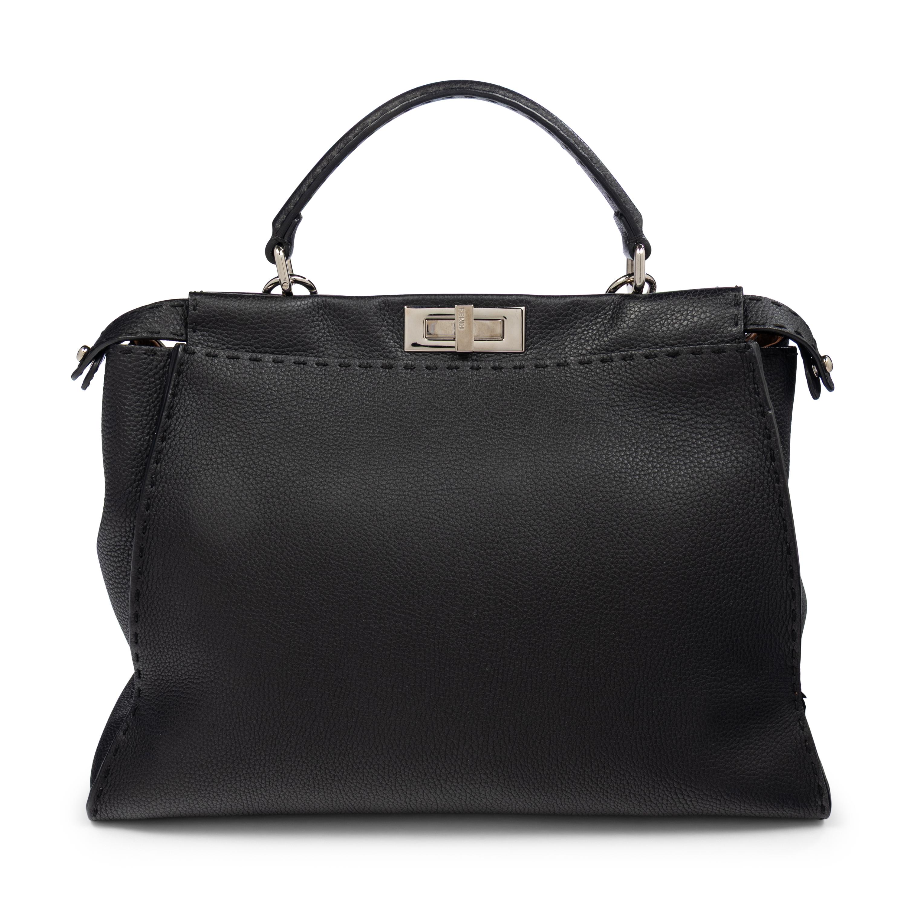 FENDI, LARGE PEEKABOO BAG IN BLACK LEATHER
