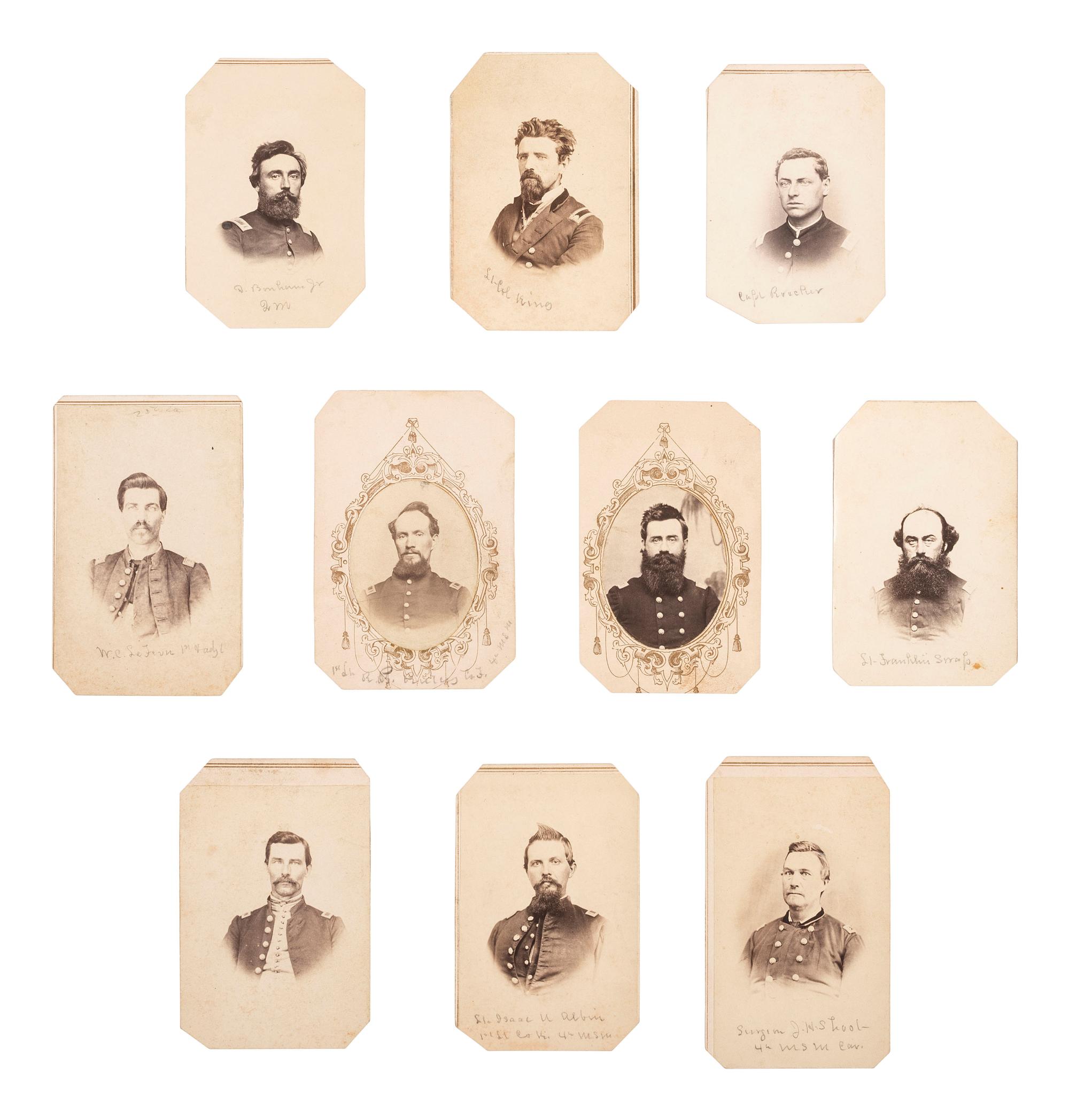 [CIVIL WAR]. A collection of CDVs featuring officers of the 4th Missouri State Militia Cavalry Regiment.