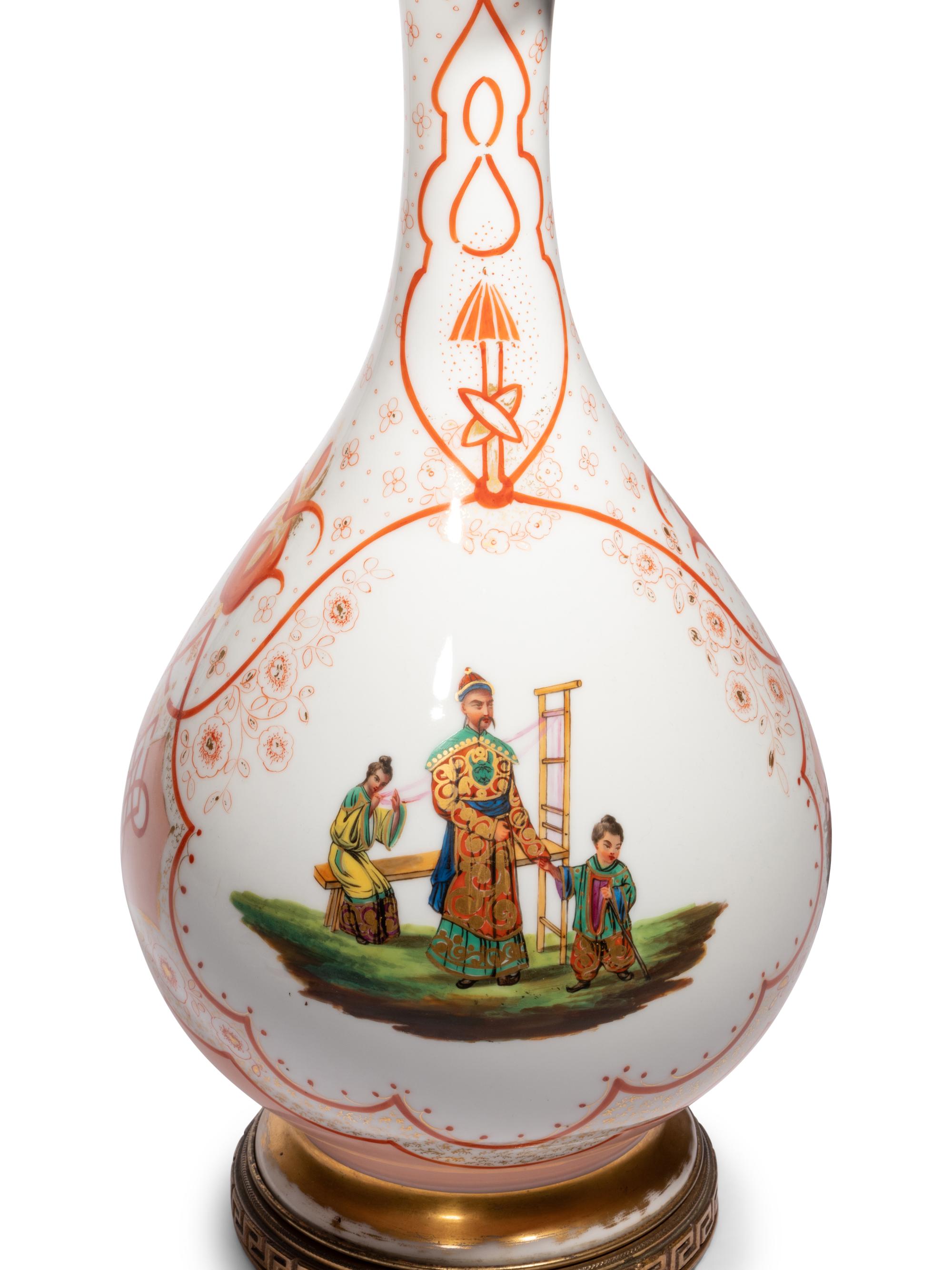 A French Painted Glass Vase Mounted as a Lamp