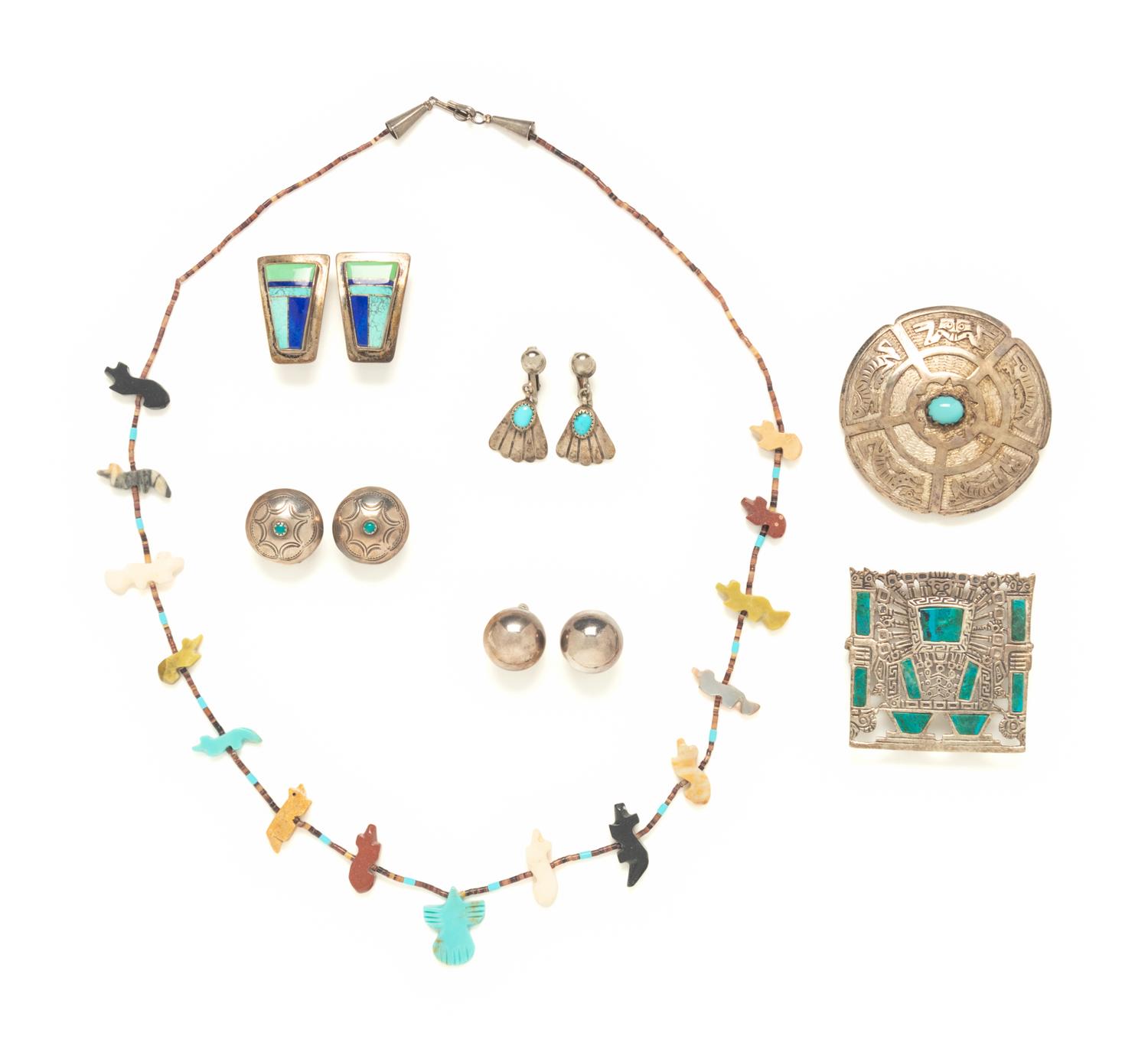 COLLECTION OF SILVER AND HARDSTONE JEWLERY