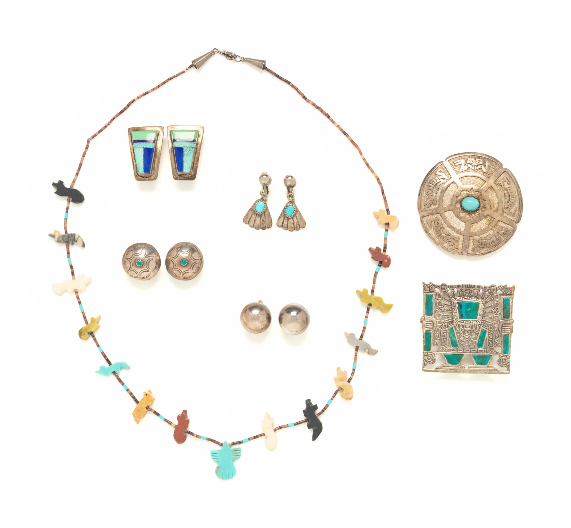 COLLECTION OF SILVER AND HARDSTONE JEWLERY