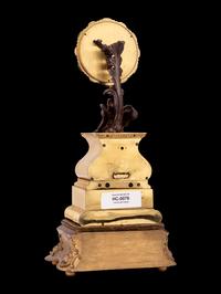 A French Gilt and Patinated Bronze Mystery Clock, with Wood Base, Attributed to Jean Eugene Robert Houdin