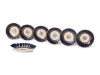 A Group of Seven Worcester Floral, Cobalt and Gilt-Decorated Porcelain Table Articles