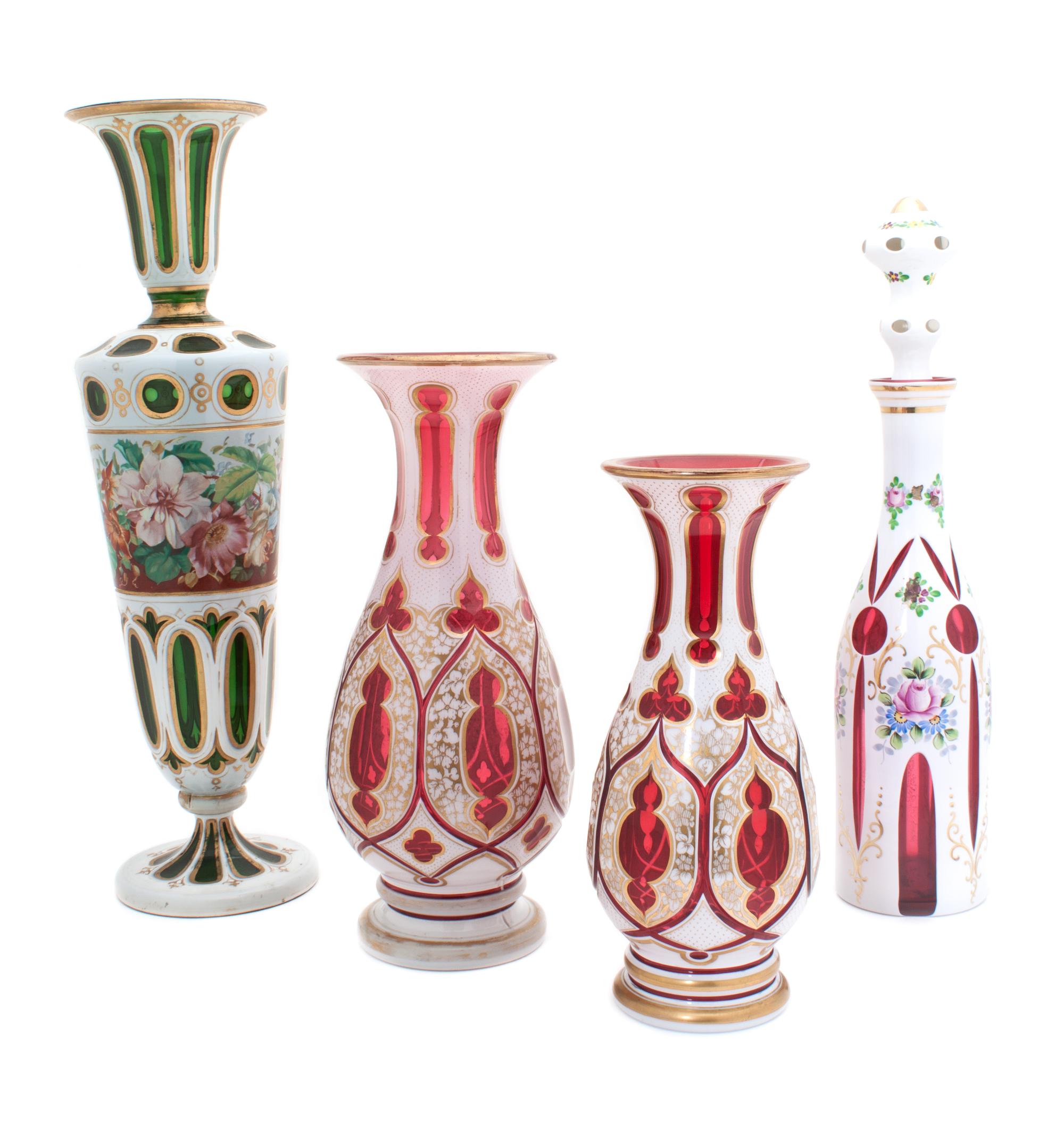 A Collection of Bohemian Glass Articles Height of tallest 18 3/4 inches.