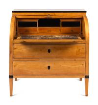A Biedermeier Part-Ebonized Birch Cylinder Bureau