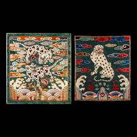 Two Korean Embroidered Silk Military Rank Badges, Hyungbae, Joseon Dynasty, 19th Century 李氏朝鮮 武官補子兩件