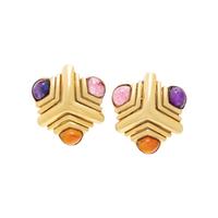 YELLOW GOLD AND MULTIGEM EARCLIPS