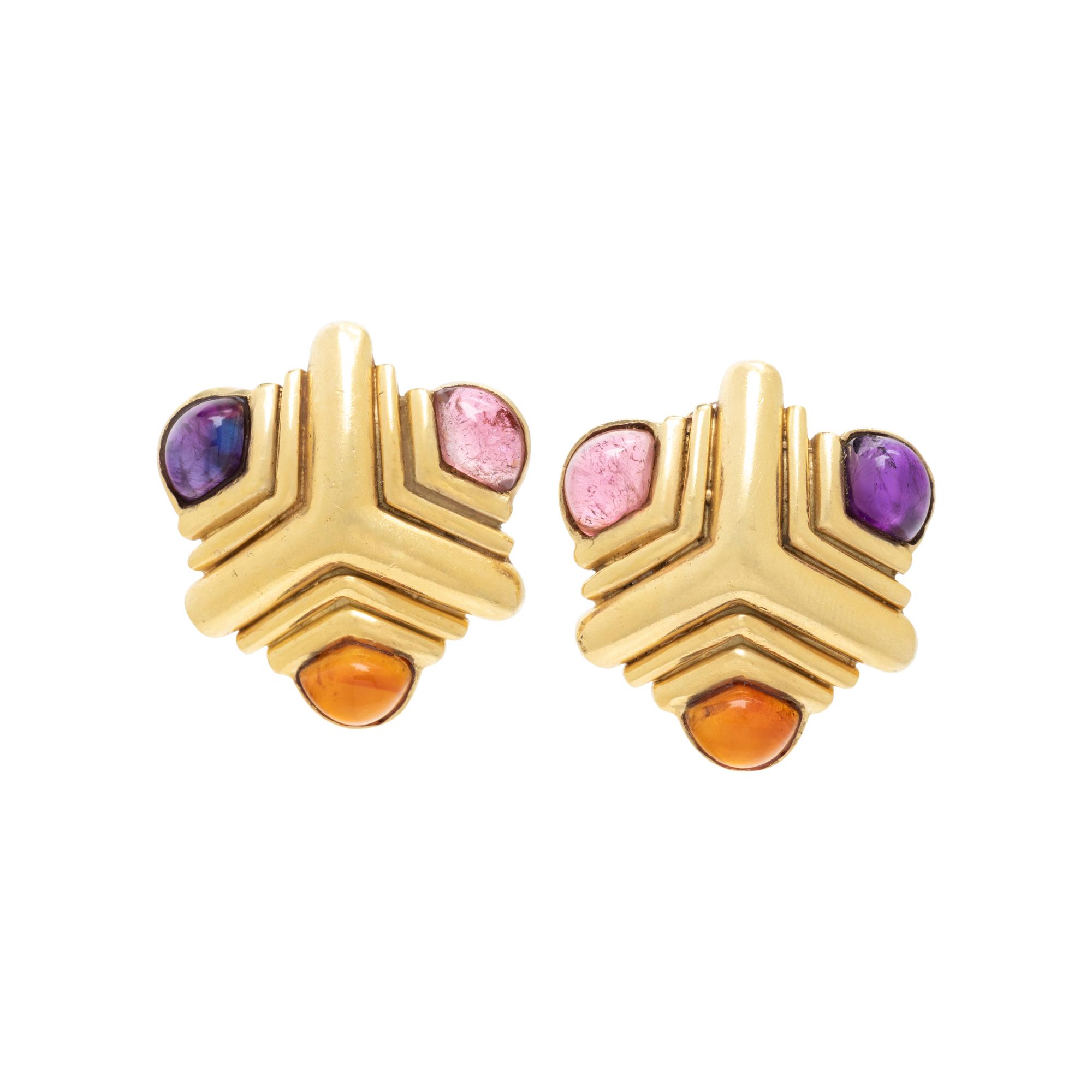 YELLOW GOLD AND MULTIGEM EARCLIPS