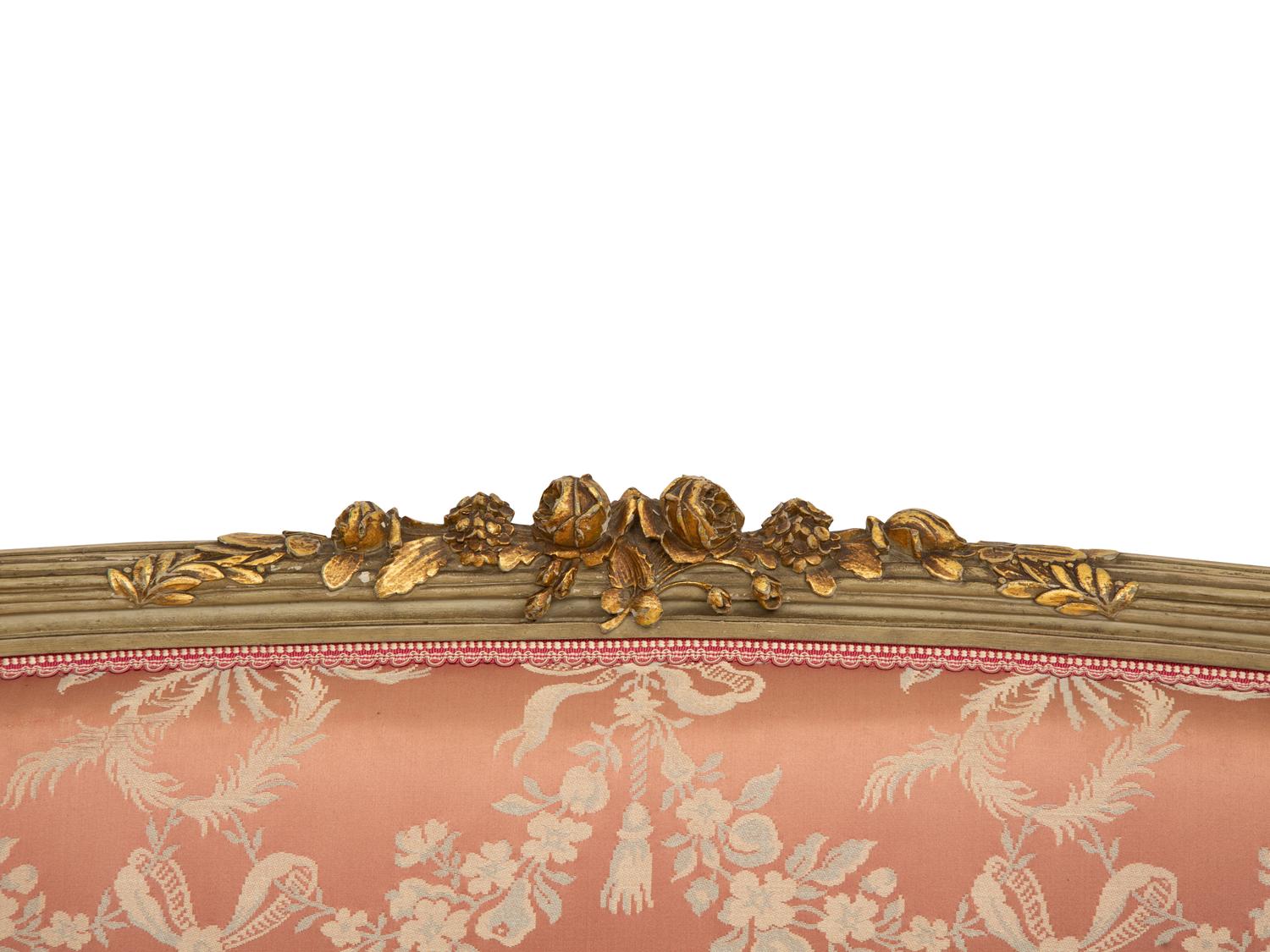 A Louis XVI Style Painted and Parcel Gilt Three-Piece Seating Suite