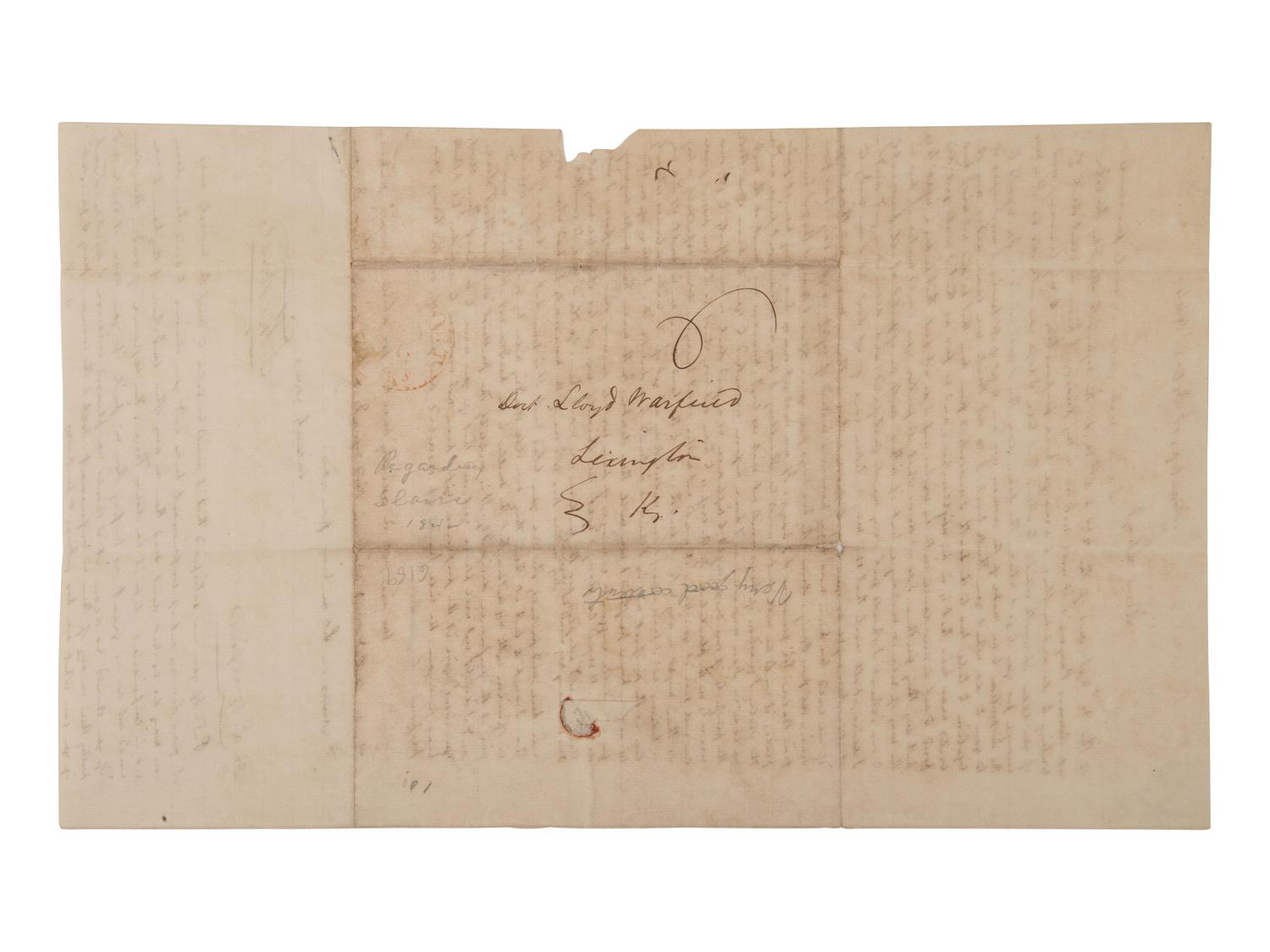 [ENSLAVEMENT] Letter detailing plans to convey slaves to a southern plantation. Frankfort, KY, 1844.