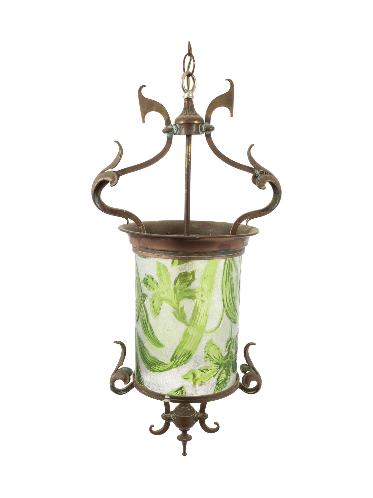 An Art Nouveau Brass and Molded Glass Hall Lantern — EARLY 20TH CENTURY