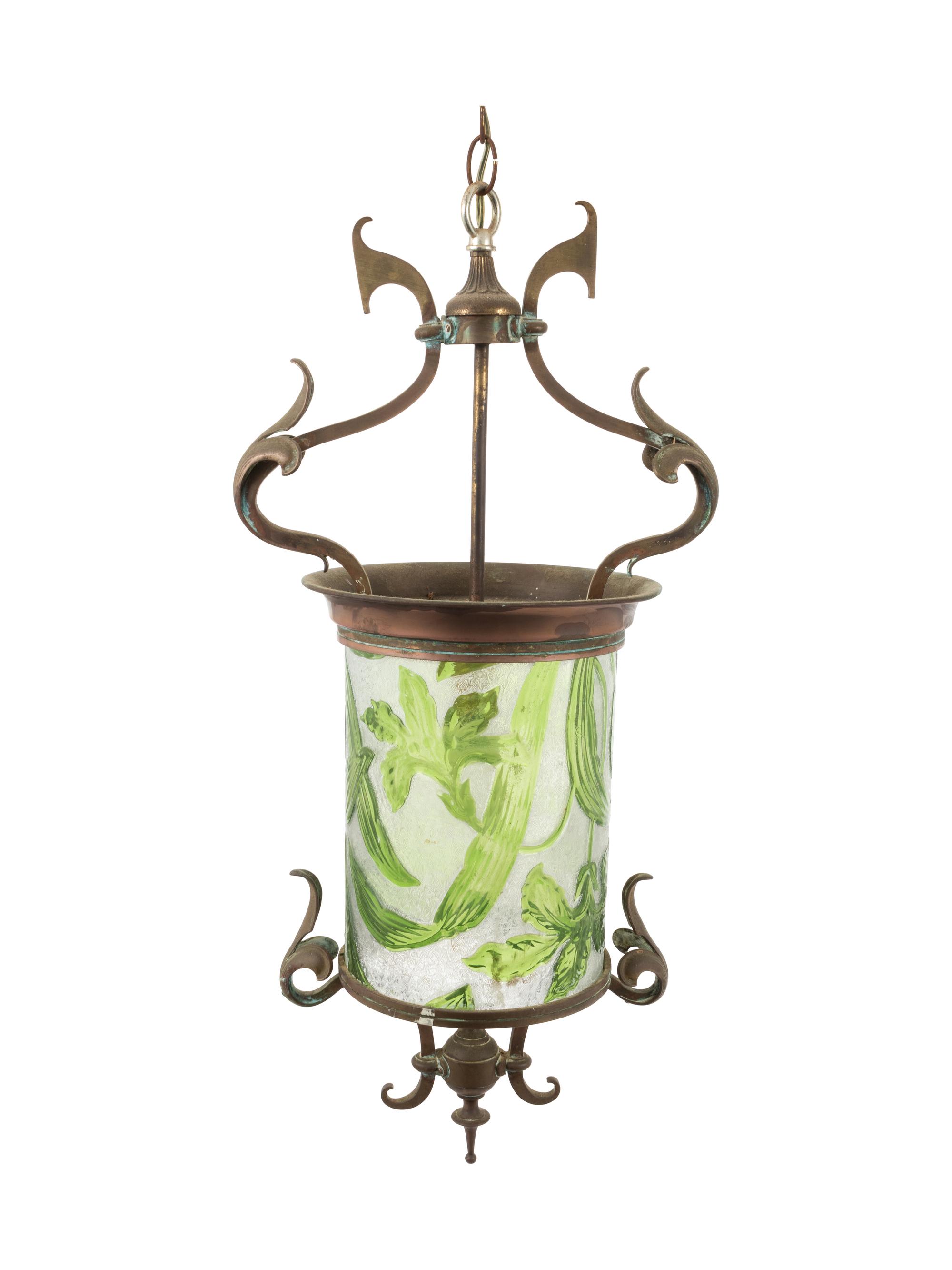 An Art Nouveau Brass and Molded Glass Hall Lantern — EARLY 20TH CENTURY