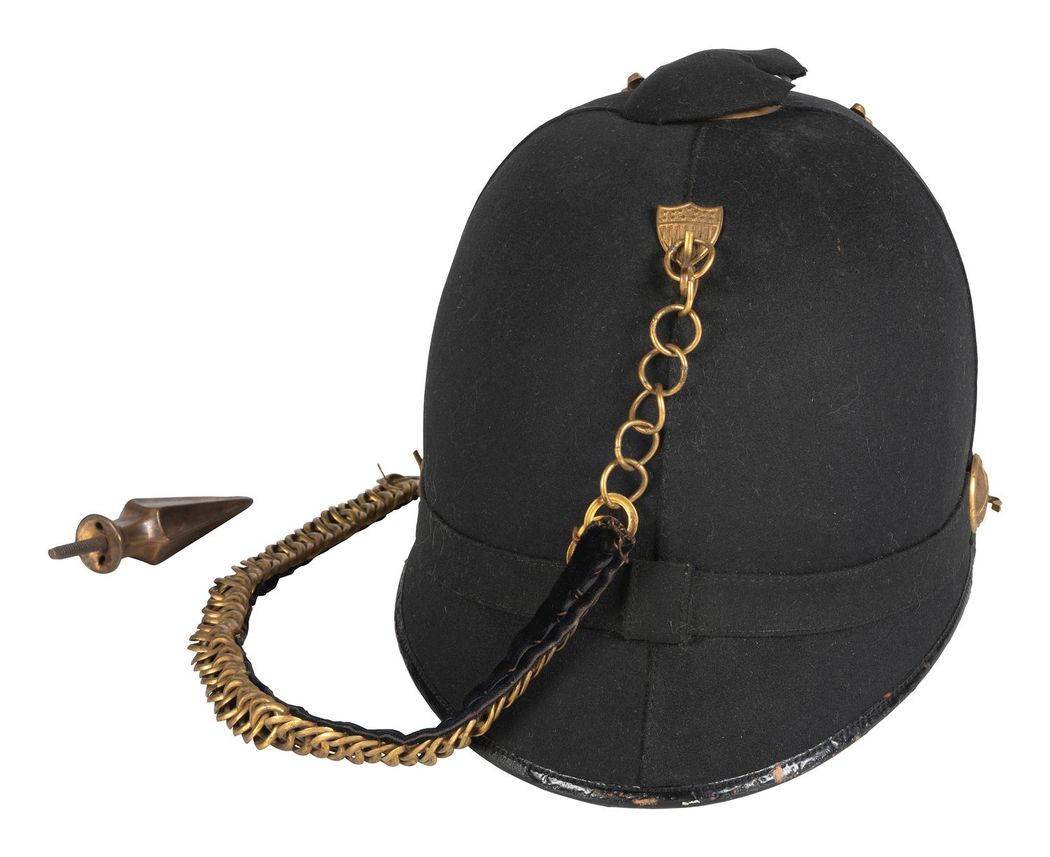 [INDIAN WARS]. U.S. Army Model 1881 spiked pith helmet. Manufactured by Shannon, Miller & Crane (active 1880-1892), New York.