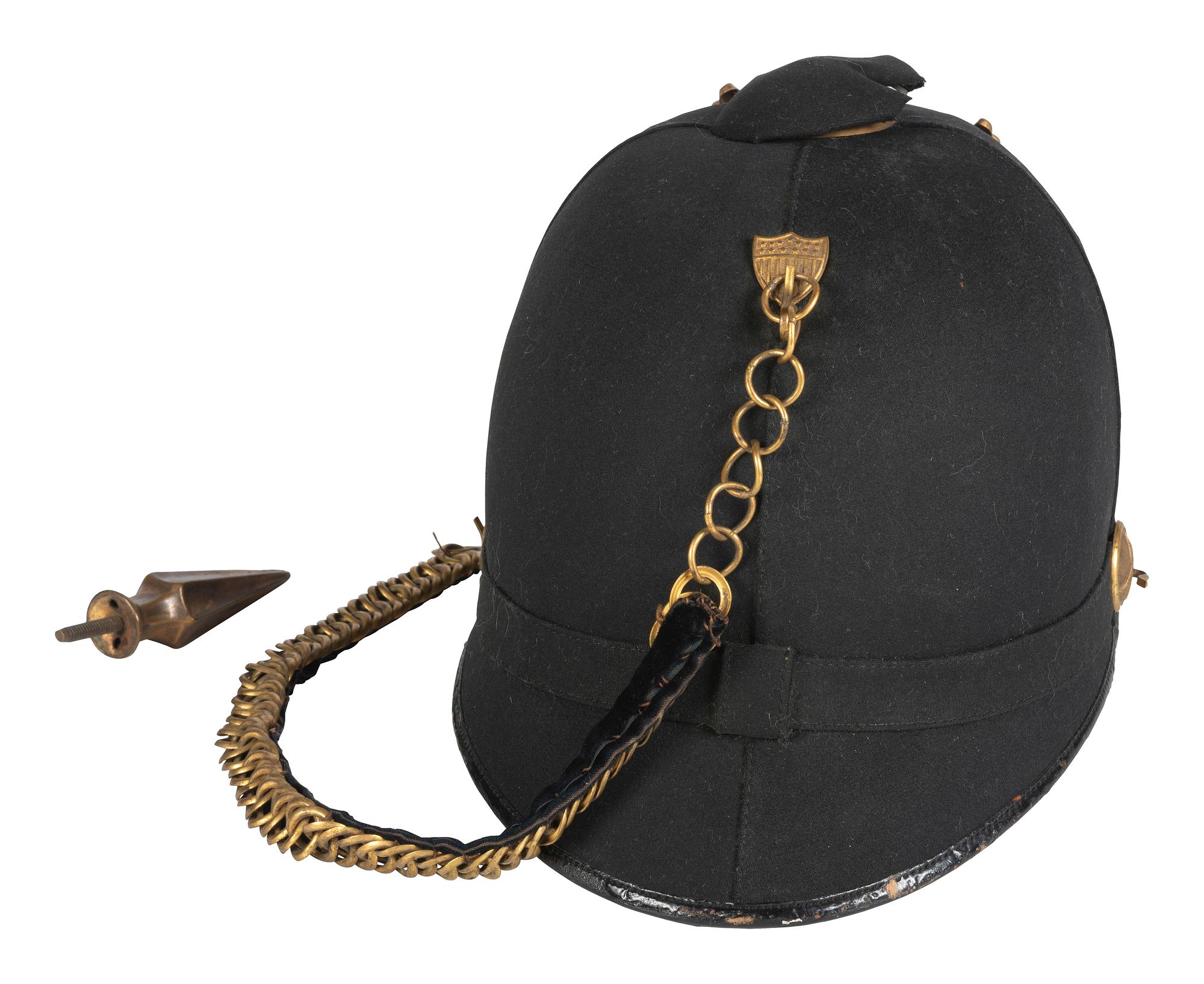 [INDIAN WARS]. U.S. Army Model 1881 spiked pith helmet. Manufactured by Shannon, Miller & Crane (active 1880-1892), New York.