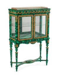 A Louis XVI Style Bronze-Mounted and Malachite-Veneered Vitrine Cabinet