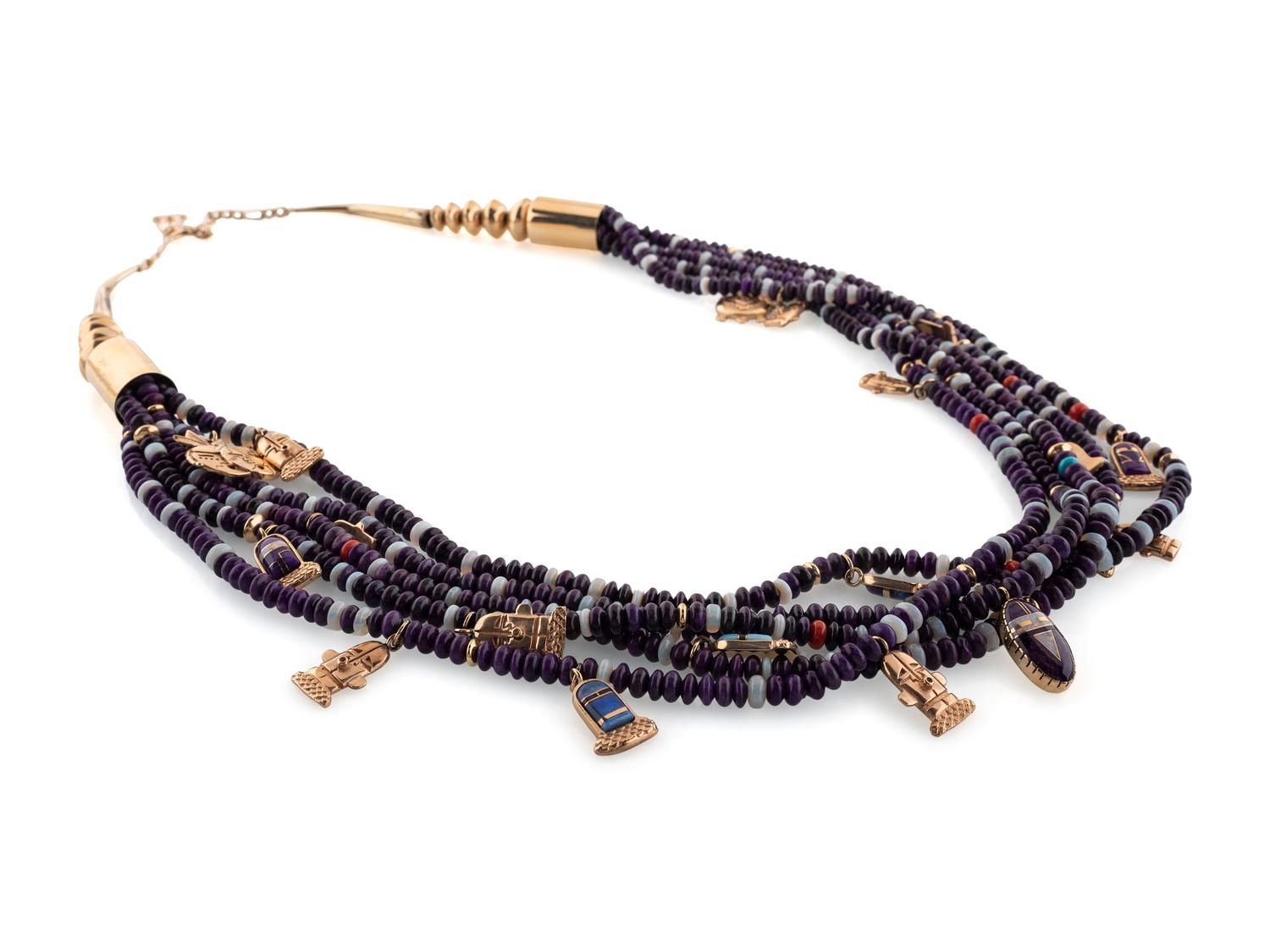 14k Gold Multi-Strand Necklace, with Katsina Charms