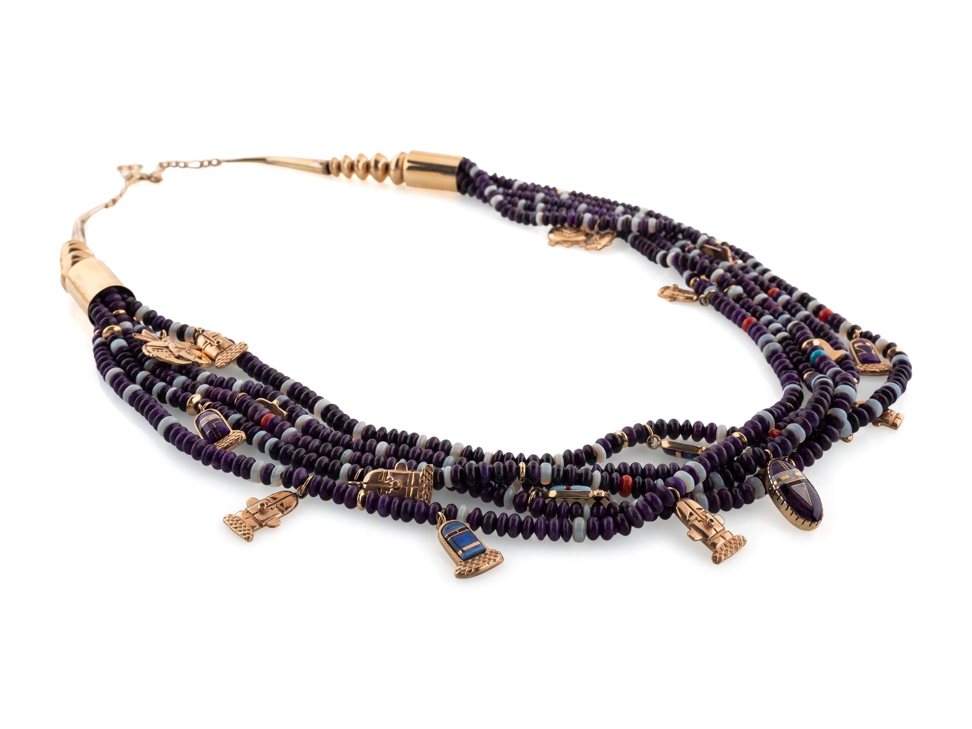 14k Gold Multi-Strand Necklace, with Katsina Charms