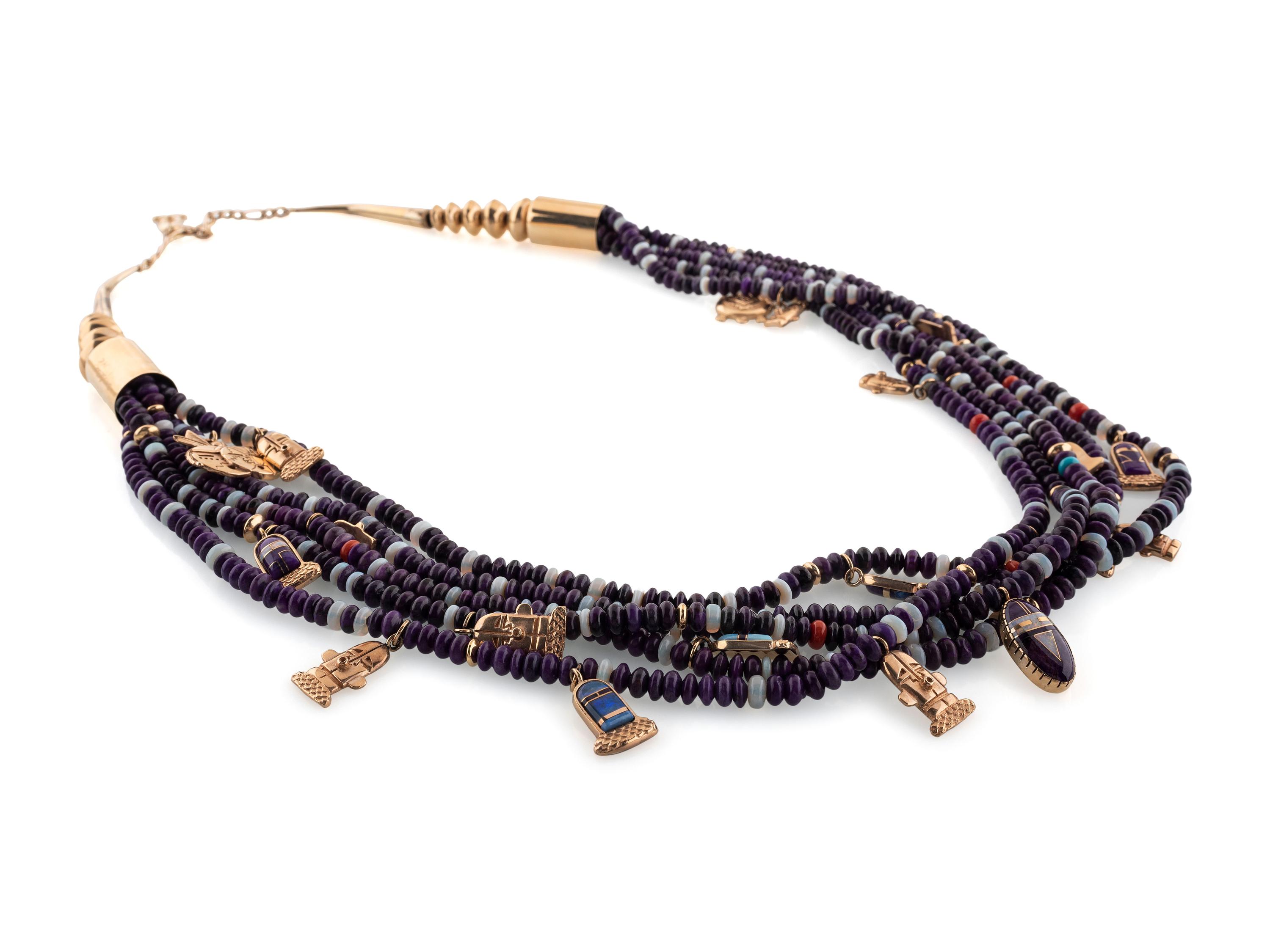 14k Gold Multi-Strand Necklace, with Katsina Charms