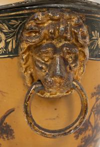 A Pair of Continental Tole Peinte Chestnut Urns