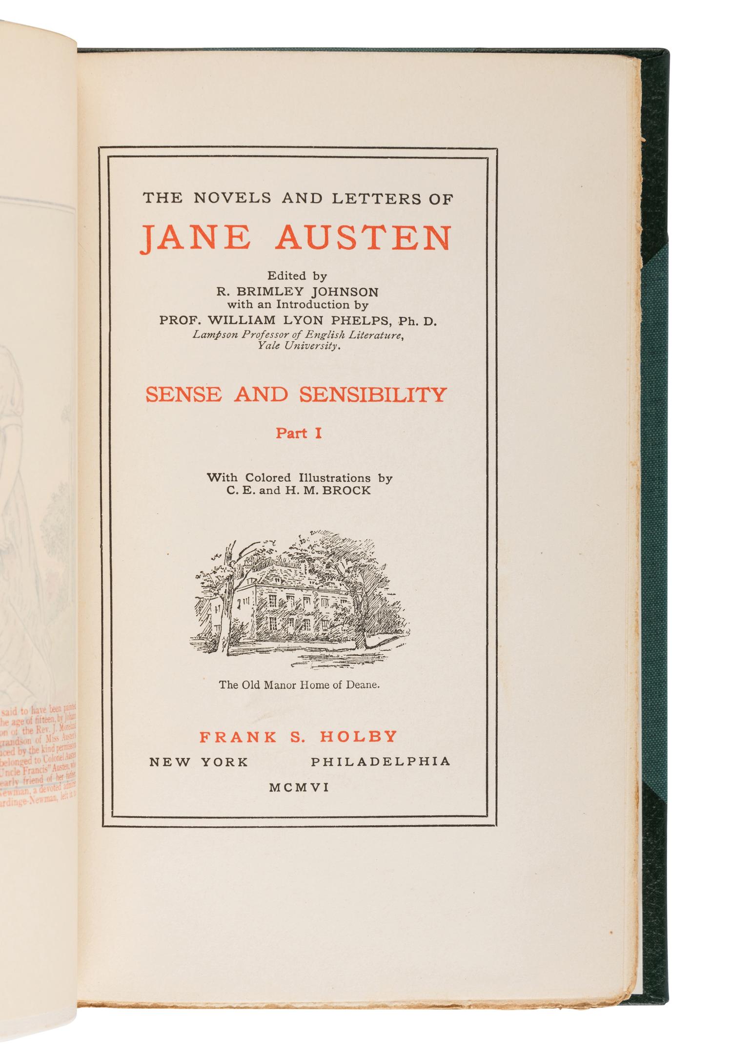 AUSTEN, Jane (1775-1817). The Novels and Letters . R. Brimley Johnson, editor. New York and Philadelphia: Frank S. Holby, 1906.