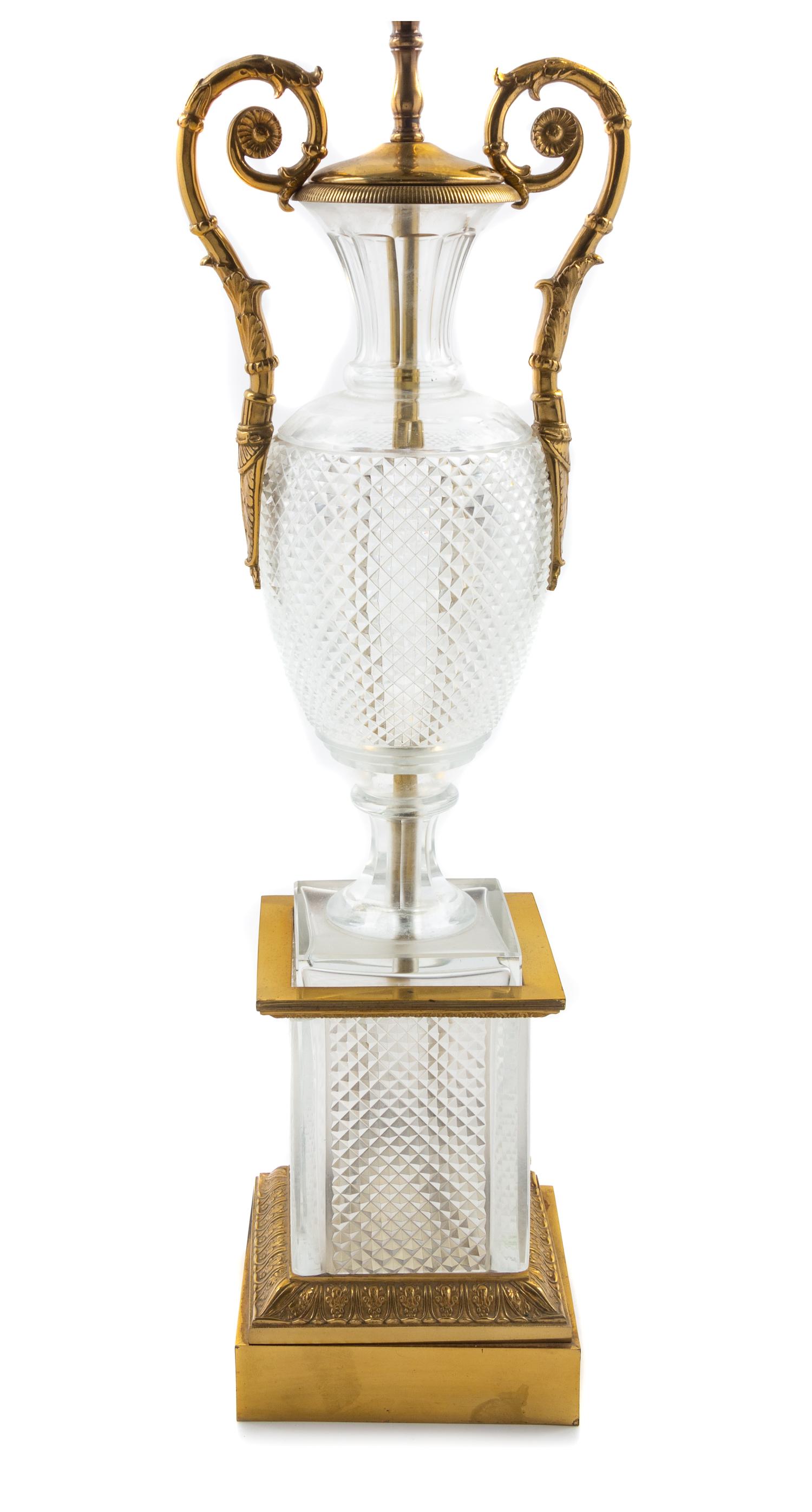 A Gilt Metal Mounted Cut Glass Urn