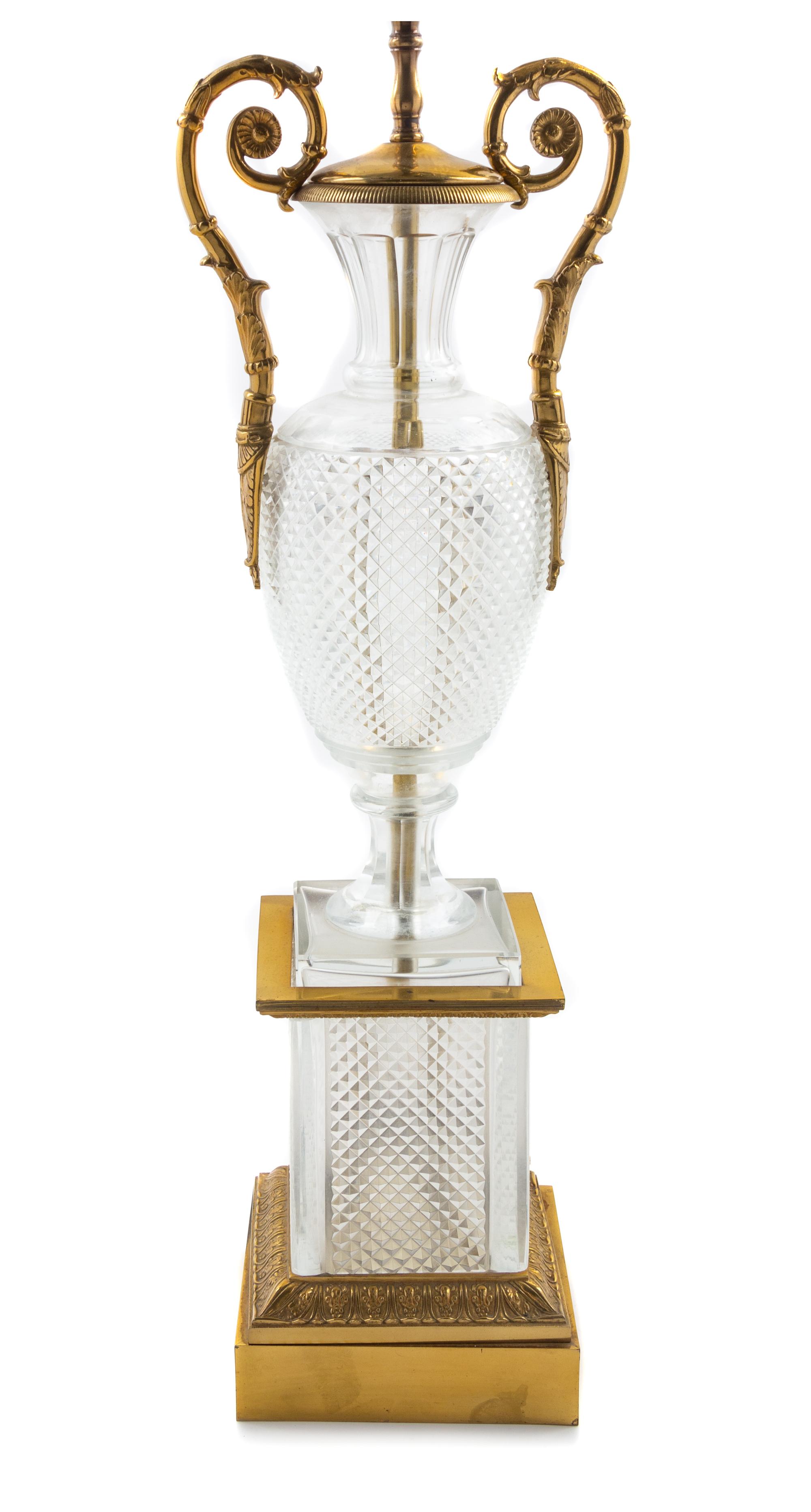 A Gilt Metal Mounted Cut Glass Urn