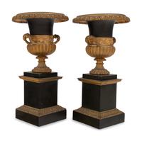 A Pair of Continental Gilt and Patinated Bronze Campagna Urns