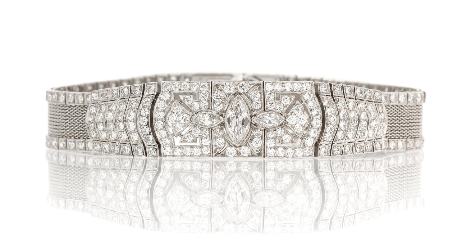 An Art Deco Platinum and Diamond Bracelet, 19.40 dwts.